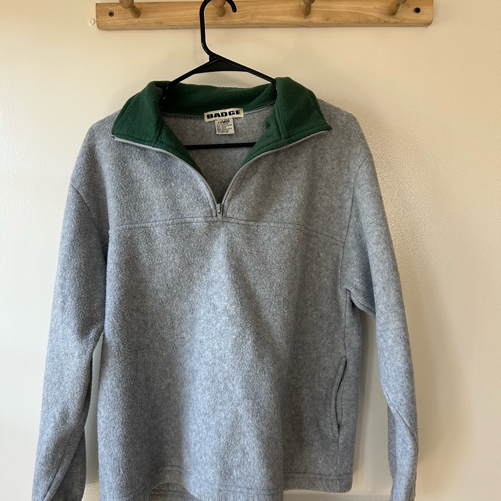 Men's Quarter Zip-Up Sweater - Gray and Green